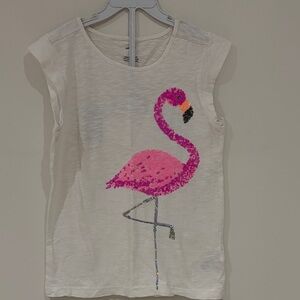 New Girls White Sequin Flamingo Tee